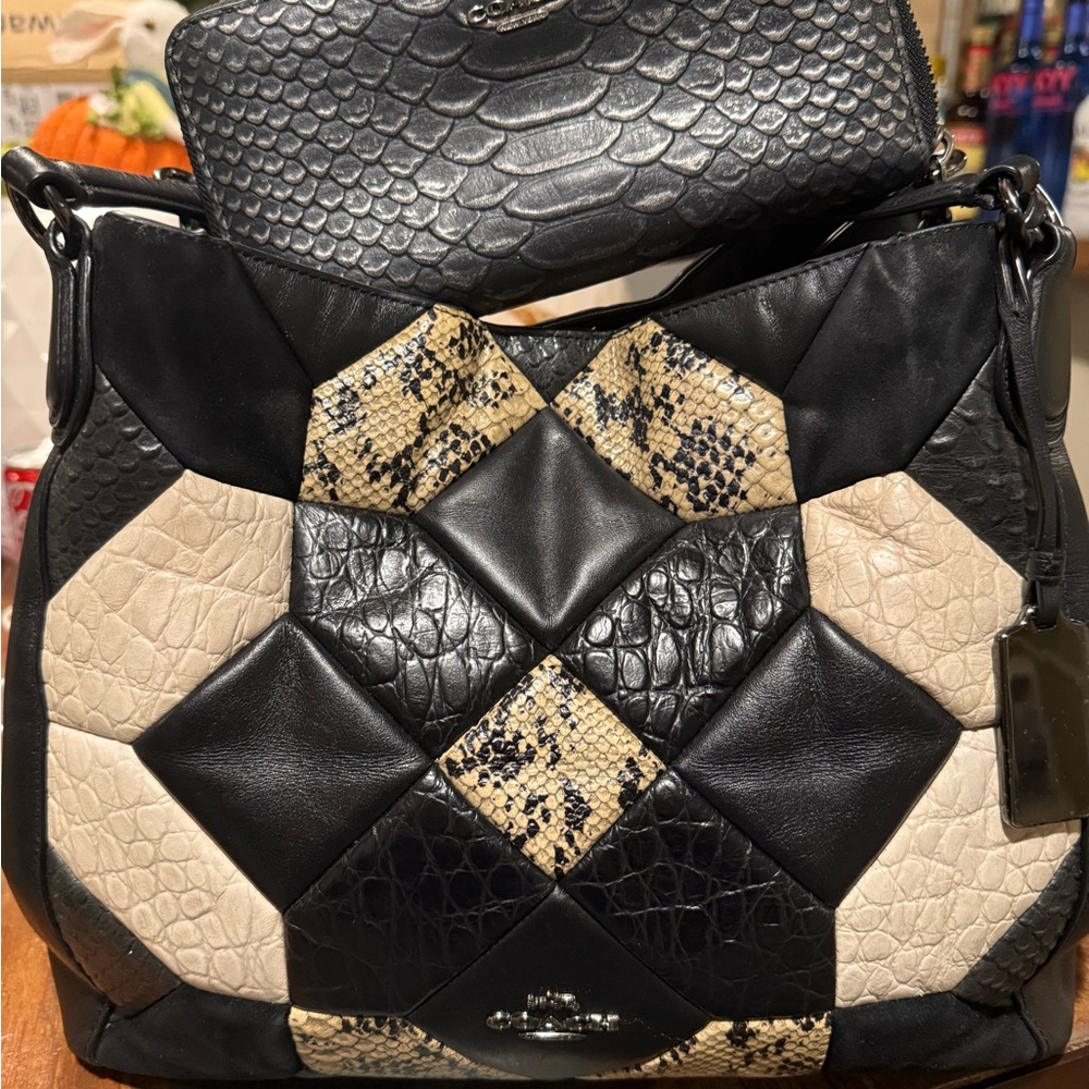 Coach Chic Black and Cream Patchwork Bag